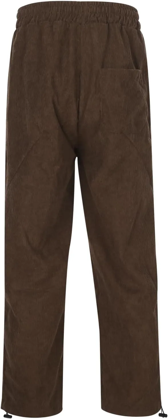 Baggy Loose Fit Cinch Bottom Sweatpants Mens Joggers Sweatpants Corduroy Casual Cozy with Pockets Trousers Athletic