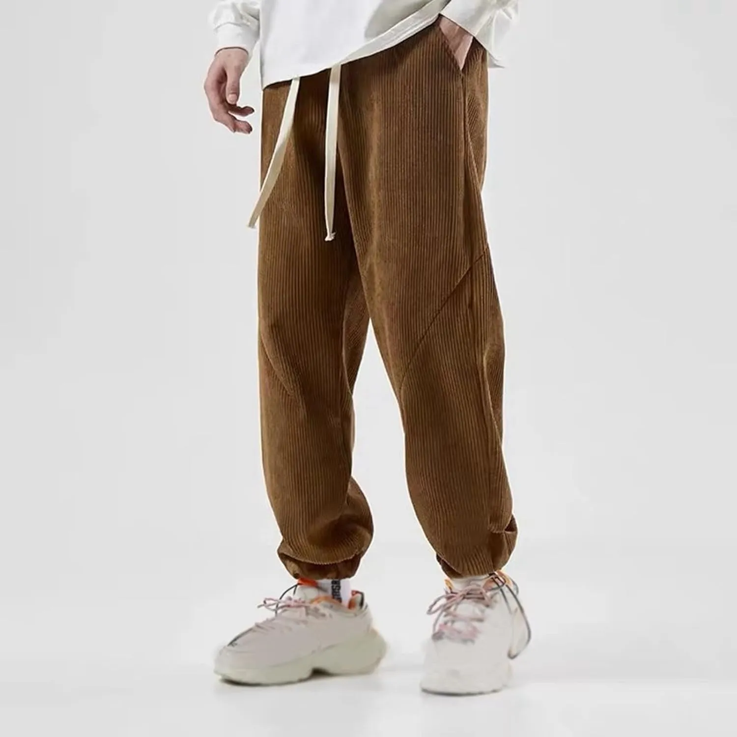 Baggy Loose Fit Cinch Bottom Sweatpants Mens Joggers Sweatpants Corduroy Casual Cozy with Pockets Trousers Athletic