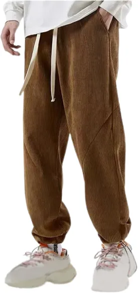 Baggy Loose Fit Cinch Bottom Sweatpants Mens Joggers Sweatpants Corduroy Casual Cozy with Pockets Trousers Athletic