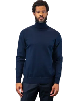 Blue Men's Turtleneck Sweaters Light Blend Regular-Fit