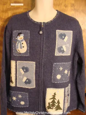 Blue Ugly Christmas Sweater with Snowmen