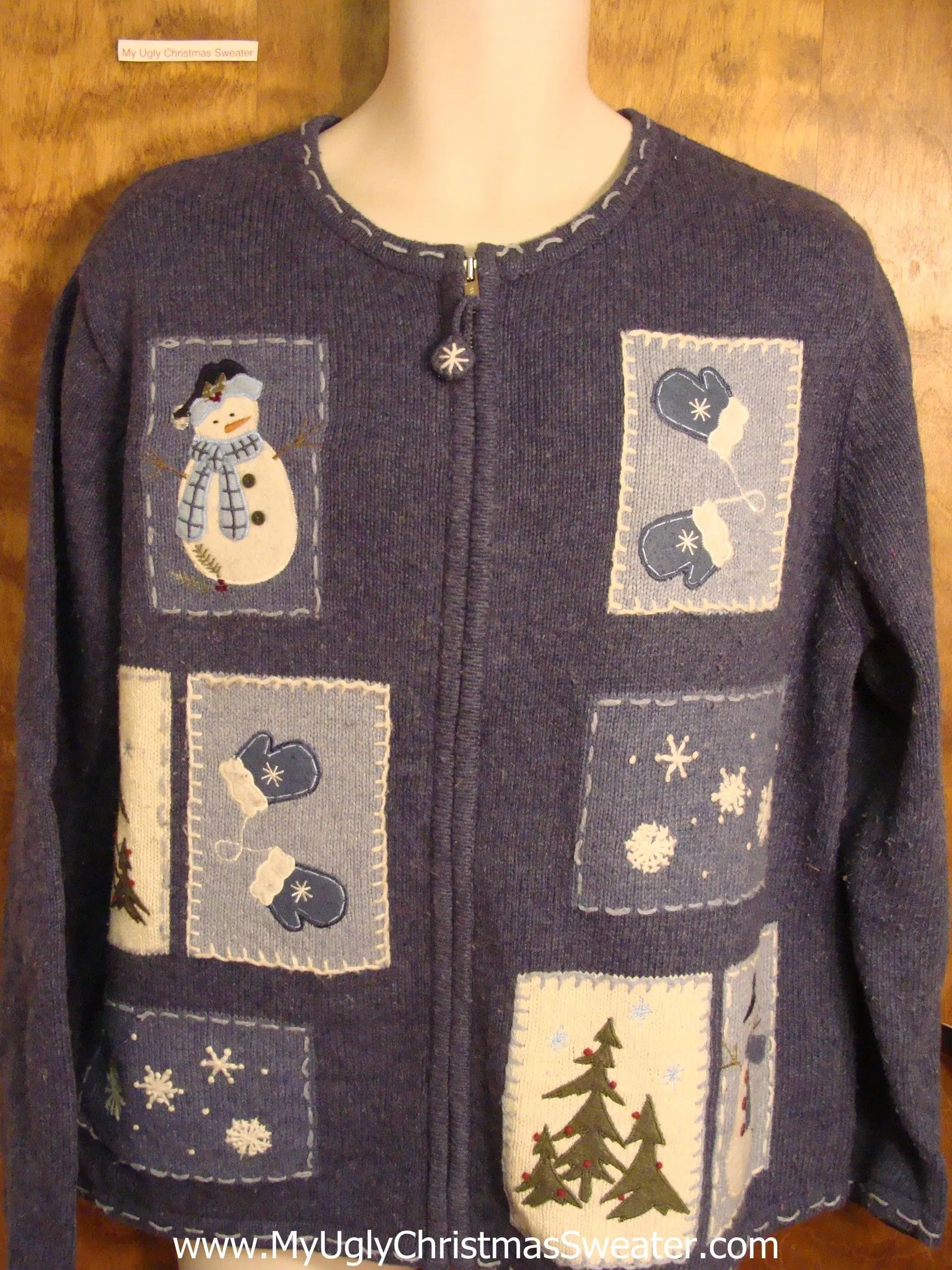 Blue Ugly Christmas Sweater with Snowmen