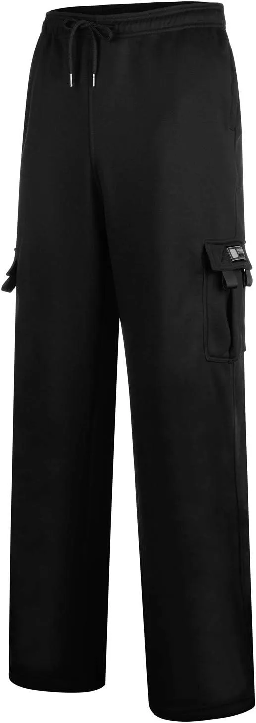Cargo Sweatpants for Men Fleece Plus Size Hiking Joggers with Pockets Casual Open Bottom Baggy Athletic Pants