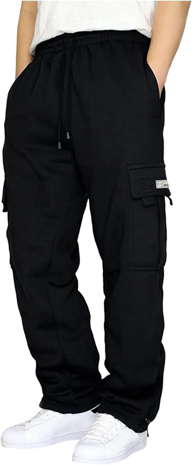 Cargo Sweatpants for Men Fleece Plus Size Hiking Joggers with Pockets Casual Open Bottom Baggy Athletic Pants