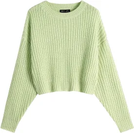 Ckikiou Spring Fall Crew Neck Batwing Cute Cropped Sweater for Women Sexy Lightweight Soft Knitted Short Pullover Jumper