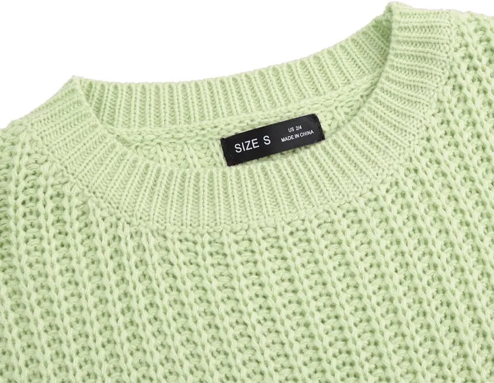 Ckikiou Spring Fall Crew Neck Batwing Cute Cropped Sweater for Women Sexy Lightweight Soft Knitted Short Pullover Jumper