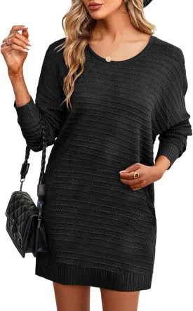 Dokotoo Womens Sweater Dresses 2024 Trendy Casual Crew Neck Long Sleeve Textured Pullover Knit Dress