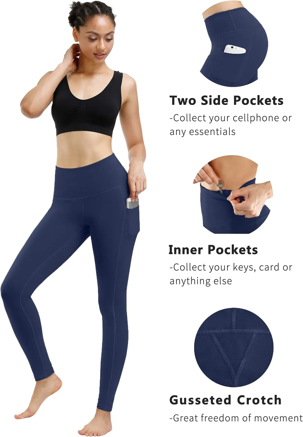 Fengbay 4 Pack High Waist Yoga Pants, Pocket Yoga Pants Tummy Control Workout Leggings 4 Way Stretch Leggings with Pockets
