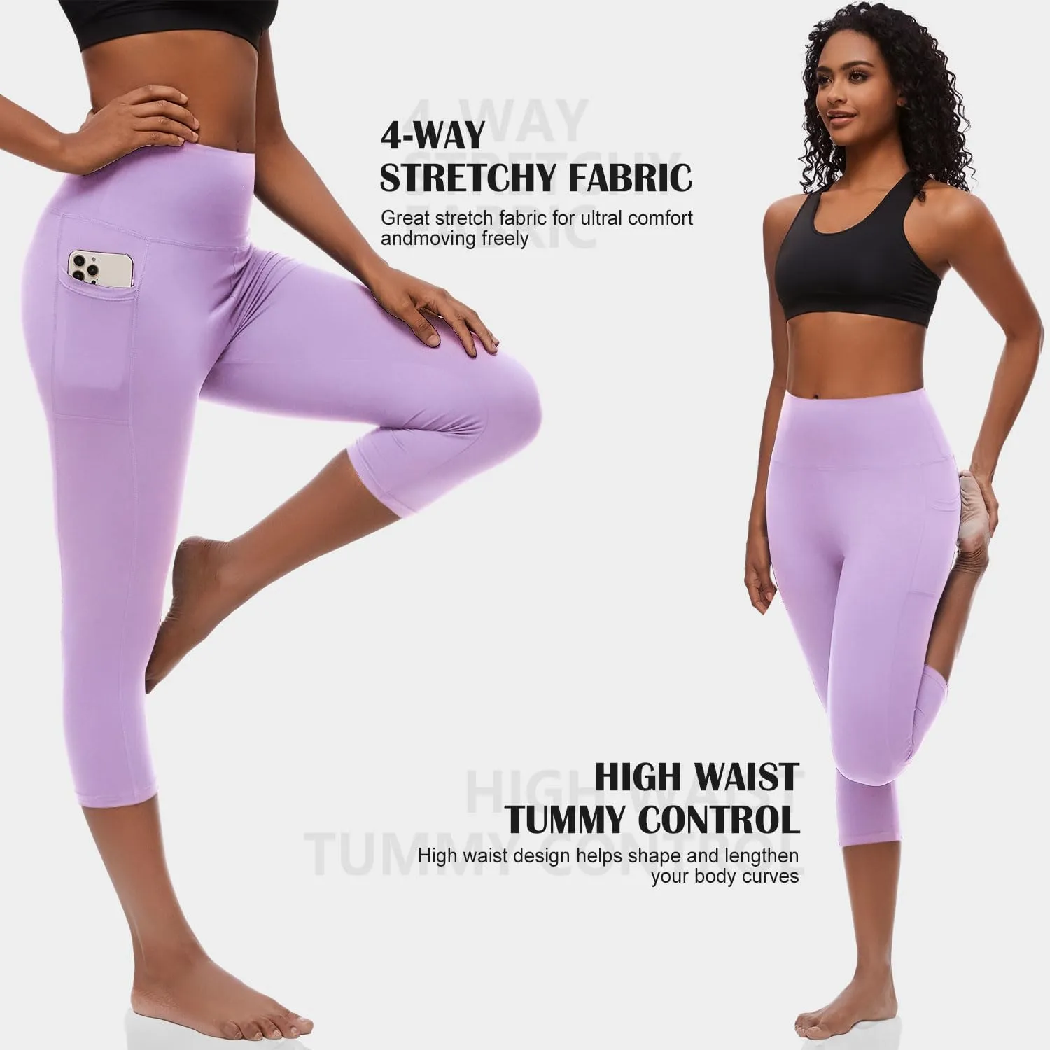 FULLSOFT Capri Leggings with Pockets High Waisted Capri Leggings for Women Workout Yoga Pants Capris