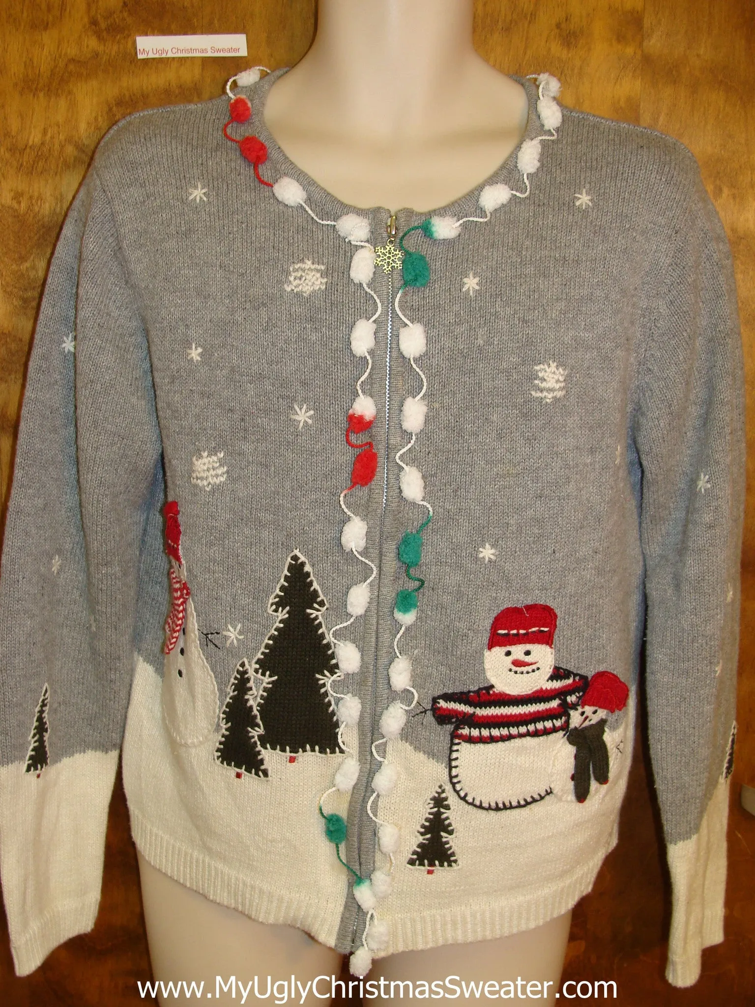 Fun Blue Horrible Christmas Sweater with Pompom Accents