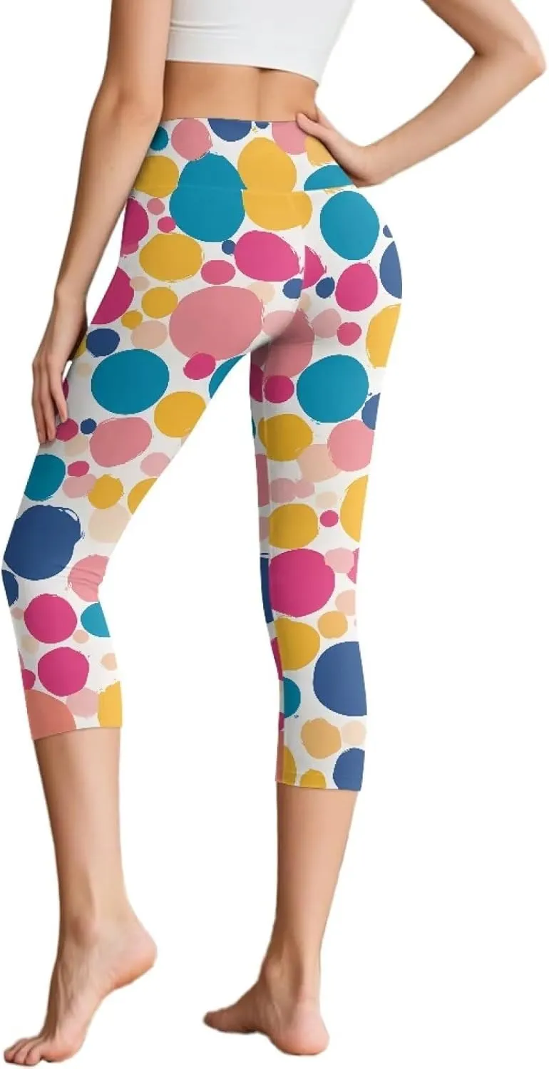 Galaxy High Waisted Capri Leggings for Women, Lotus Mandala Tummy Control Yoga Pants Butterfly Stretchy Leggings