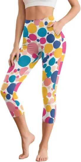 Galaxy High Waisted Capri Leggings for Women, Lotus Mandala Tummy Control Yoga Pants Butterfly Stretchy Leggings