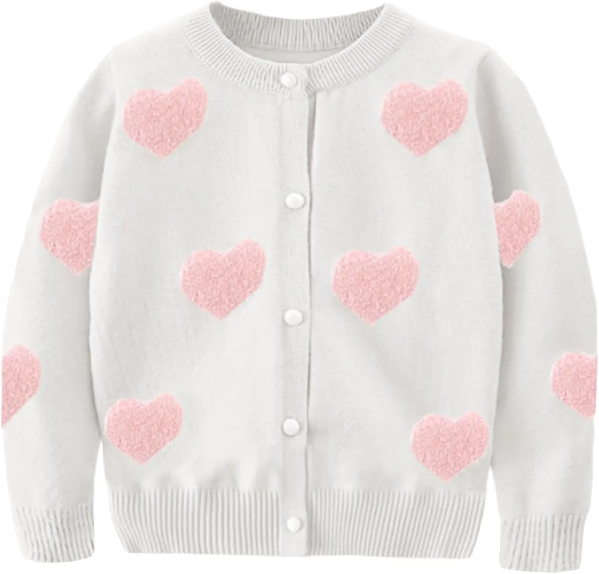 Girl's Knit Cardigan Long Sleeve Winter Heart Colorful Rainbow Button Up Sweater Coat for Kids Girl 2-7 Years