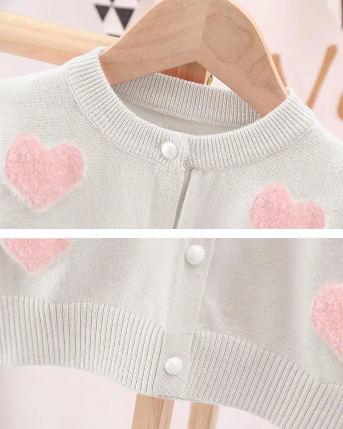 Girl's Knit Cardigan Long Sleeve Winter Heart Colorful Rainbow Button Up Sweater Coat for Kids Girl 2-7 Years