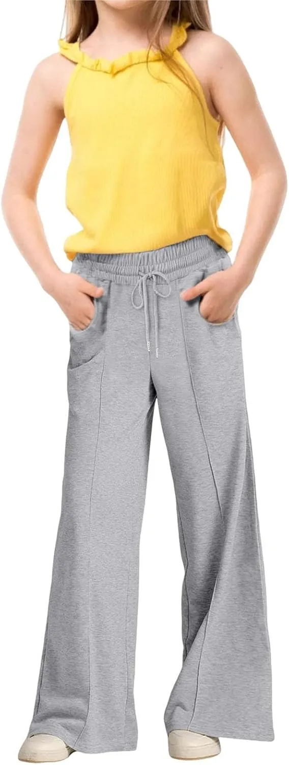 Girls Oversized Wide Leg Sweatpants Kids Baggy Straight Leg Track Pants Casual Plain Pockets Teen Straight Trousers
