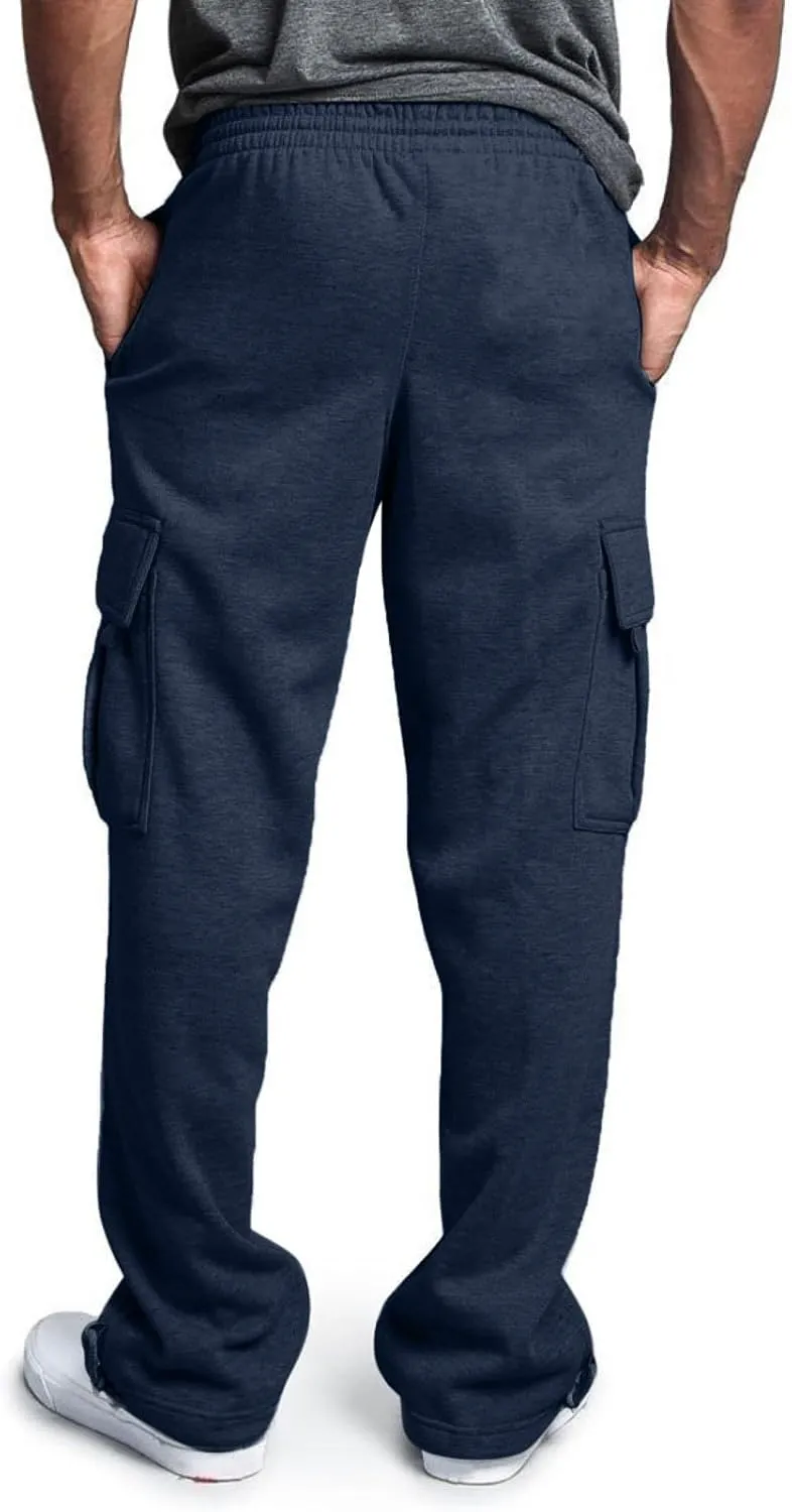 Heavyweight Cargo Sweatpants for Men Casual Fleece Jogger Sports Hiking Pants Drawstring Trousers with Pockets