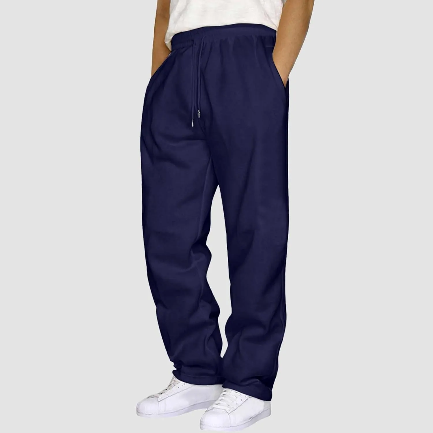 Heavyweight Cargo Sweatpants for Men Casual Fleece Jogger Sports Hiking Pants Drawstring Trousers with Pockets