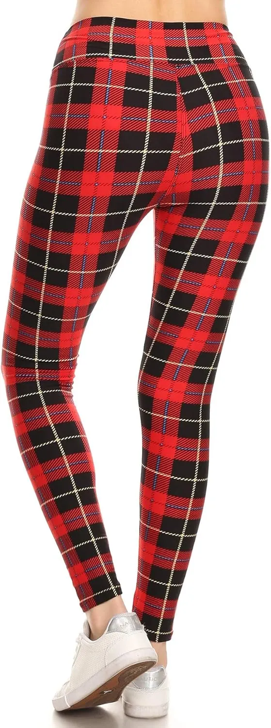 Leggings Depot High Waisted Plaid & Wild Print Leggings for Women - Plaid, Leopard, Snake Skin, Polka dot