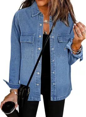 luvamia 2025 Spring Jean Jackets for Women Fashion Oversized Button Down Denim Jacket Western Shacket Jacket with Pockets