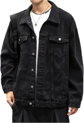 Men Vintage Jean Coats Streetwear Jean Denim Jacket Turn Down Collar Bomber Outerwear