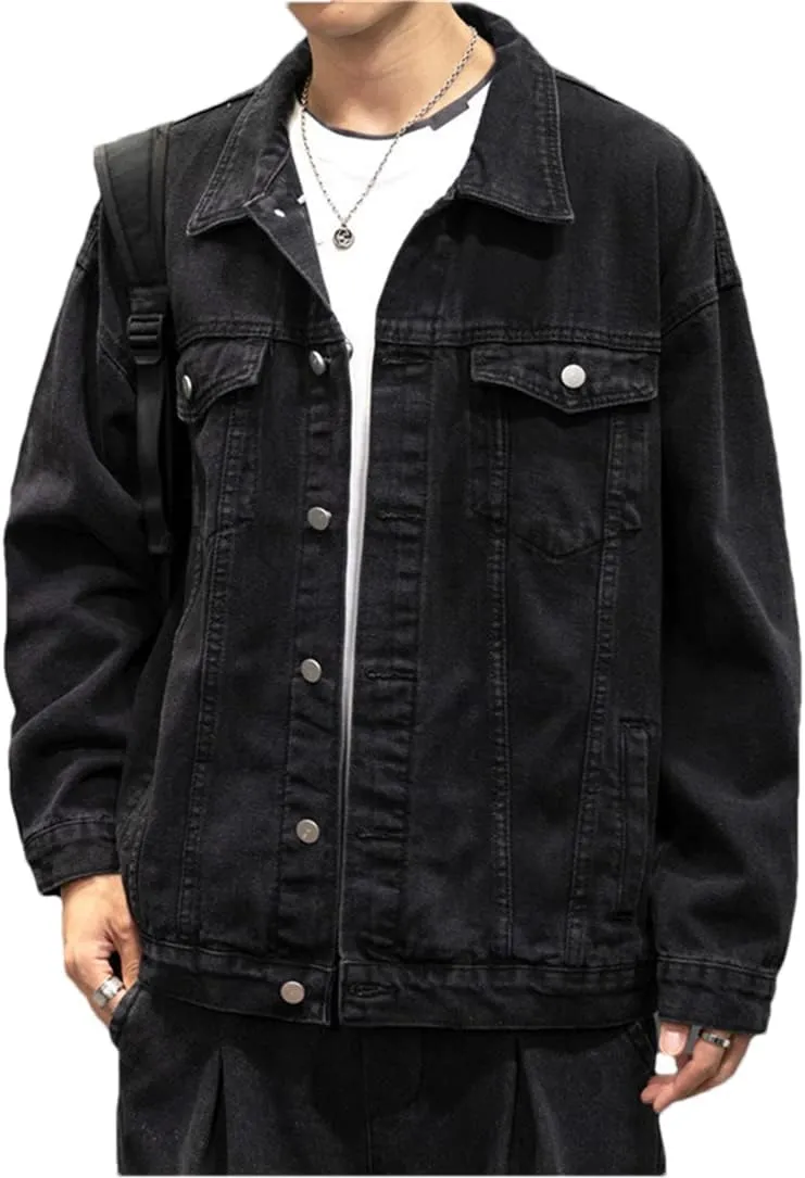 Men Vintage Jean Coats Streetwear Jean Denim Jacket Turn Down Collar Bomber Outerwear