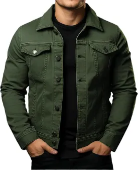 Men's Classic Denim Jean Jacket Regular Fit Button-Up Trucker Coat with Side Pockets