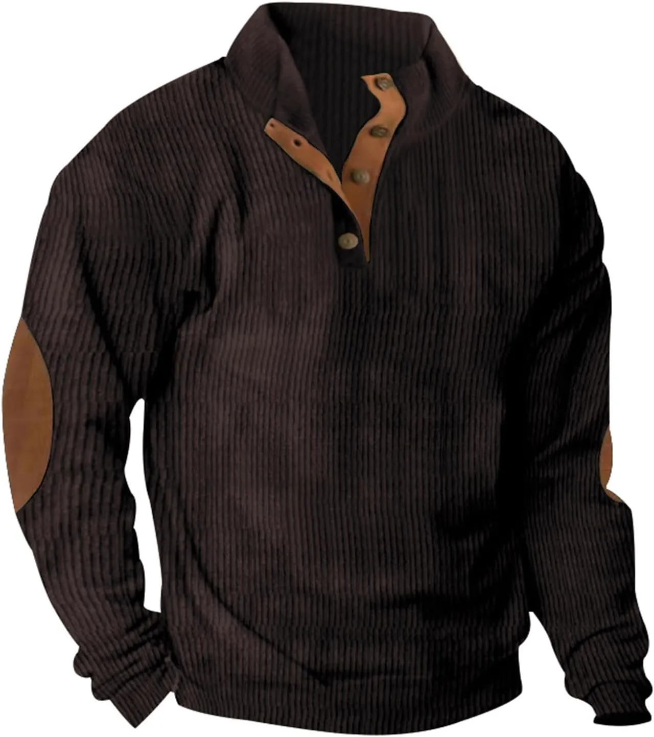 Men's Corduroy Sweatshirt Casual Long Sleeve Stand Collar 1/4 Button Up Sweaters Pullover
