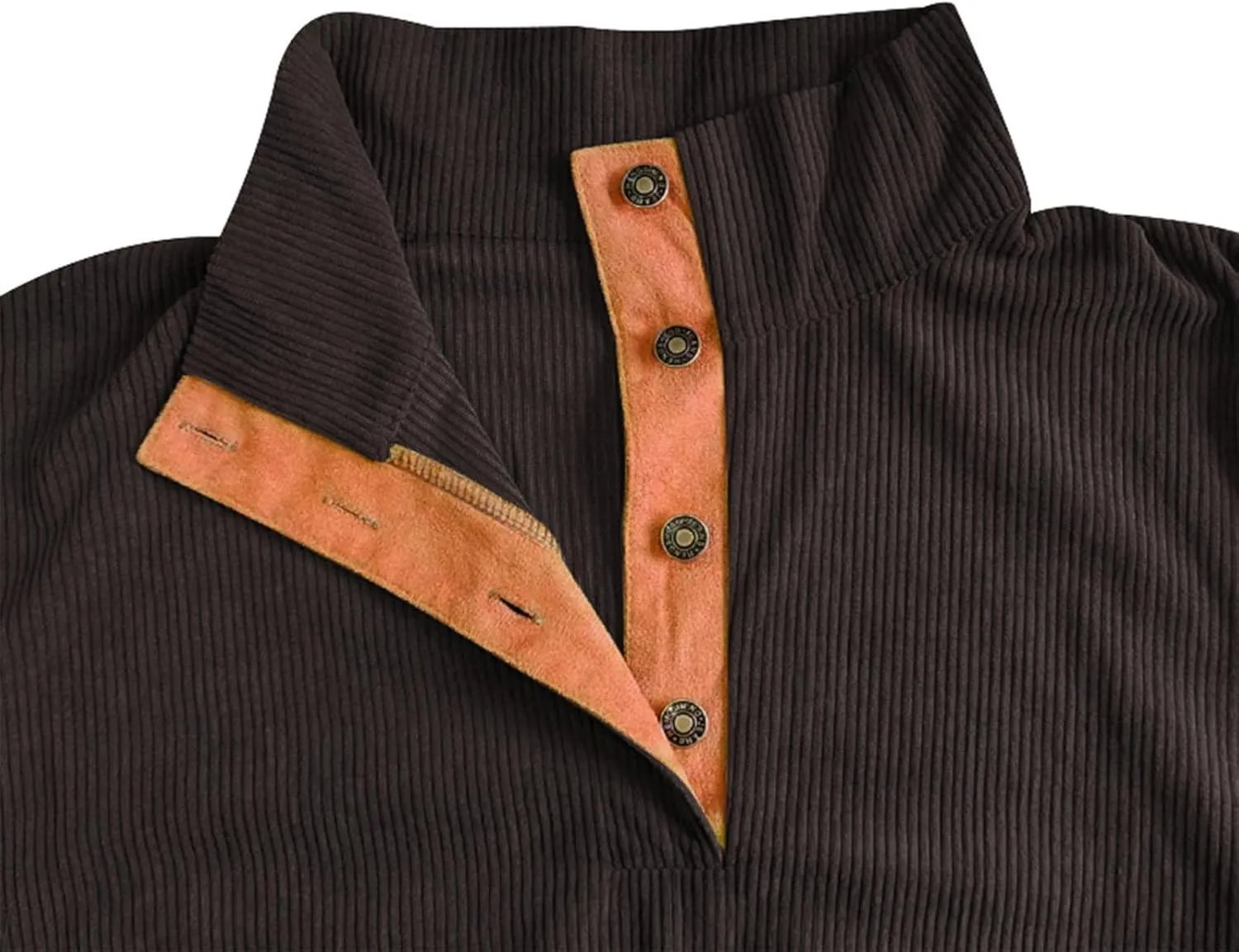 Men's Corduroy Sweatshirt Casual Long Sleeve Stand Collar 1/4 Button Up Sweaters Pullover