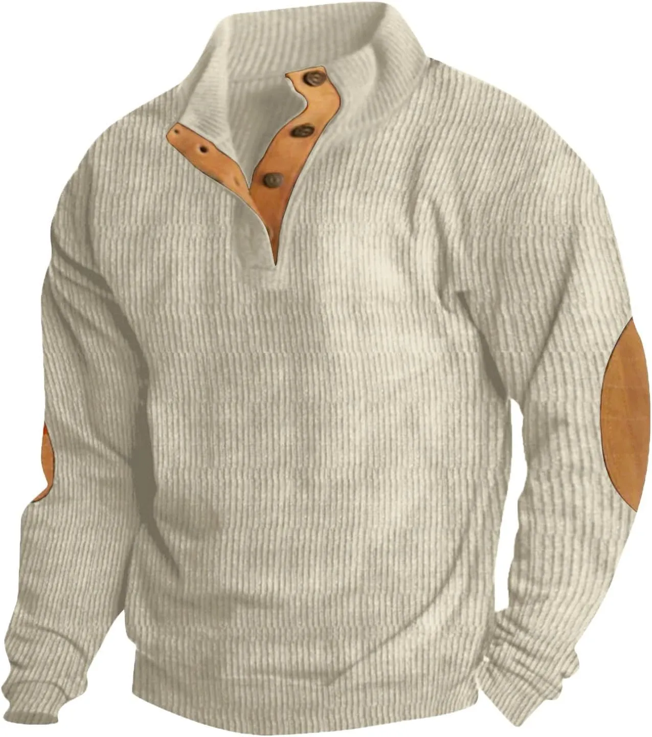 Men's Corduroy Sweatshirt Casual Long Sleeve Stand Collar 1/4 Button Up Sweaters Pullover
