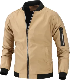 Mens Lightweight Bomber Jacket Casual Windbreaker Zip Up Coat with Pockets for Spring Fall