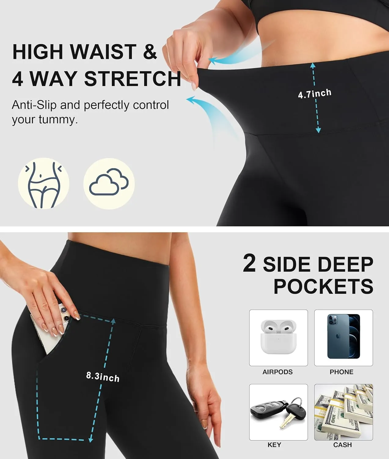 NEW YOUNG Capri Leggings with Pockets for Women High Waisted Workout Leggings Tummy Control Yoga Pants