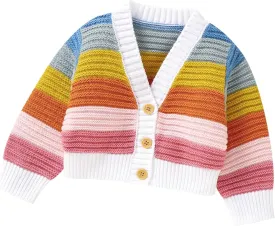 Newborn Baby Girls Cardigan Sweater Knitted Rainbow Striped Long Sleeve Jacket Warm Outerwear Winter Clothes