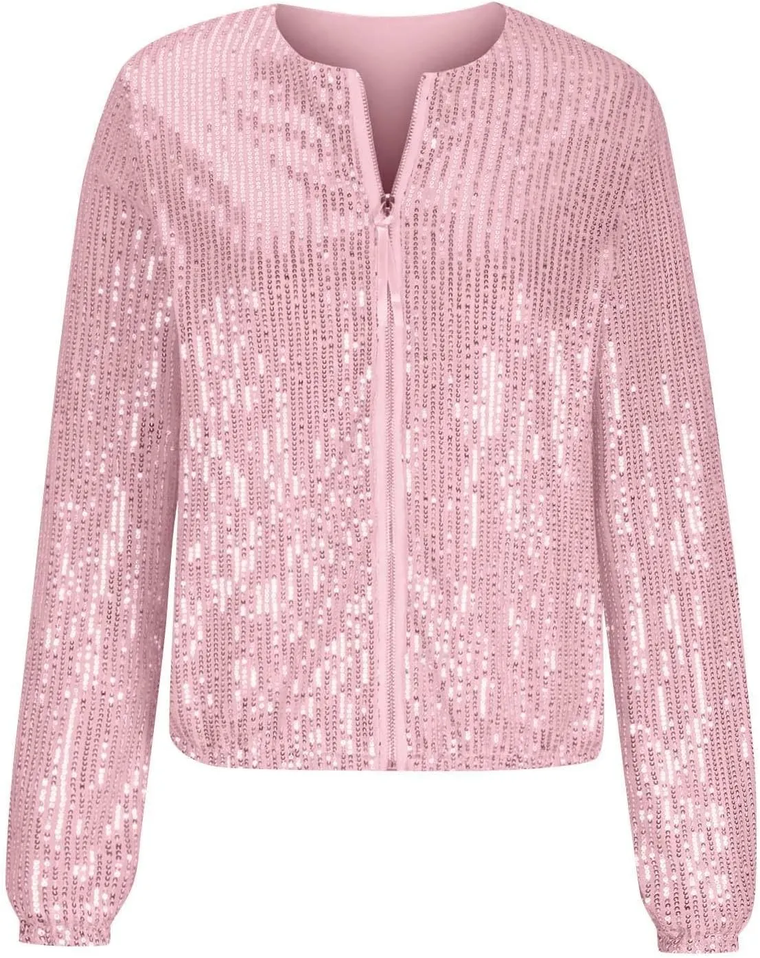 Sequin Jackets for Women Casual Sparkly Zip Up Bomber Jacket Dressy Glitter Loose Coat Outerwear Blazer Party Outfit