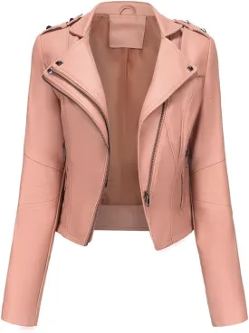 Sister Amy Women PU Leather Jacket Women Bomber Jacket Cropped Zipper Jacket Moto Coat