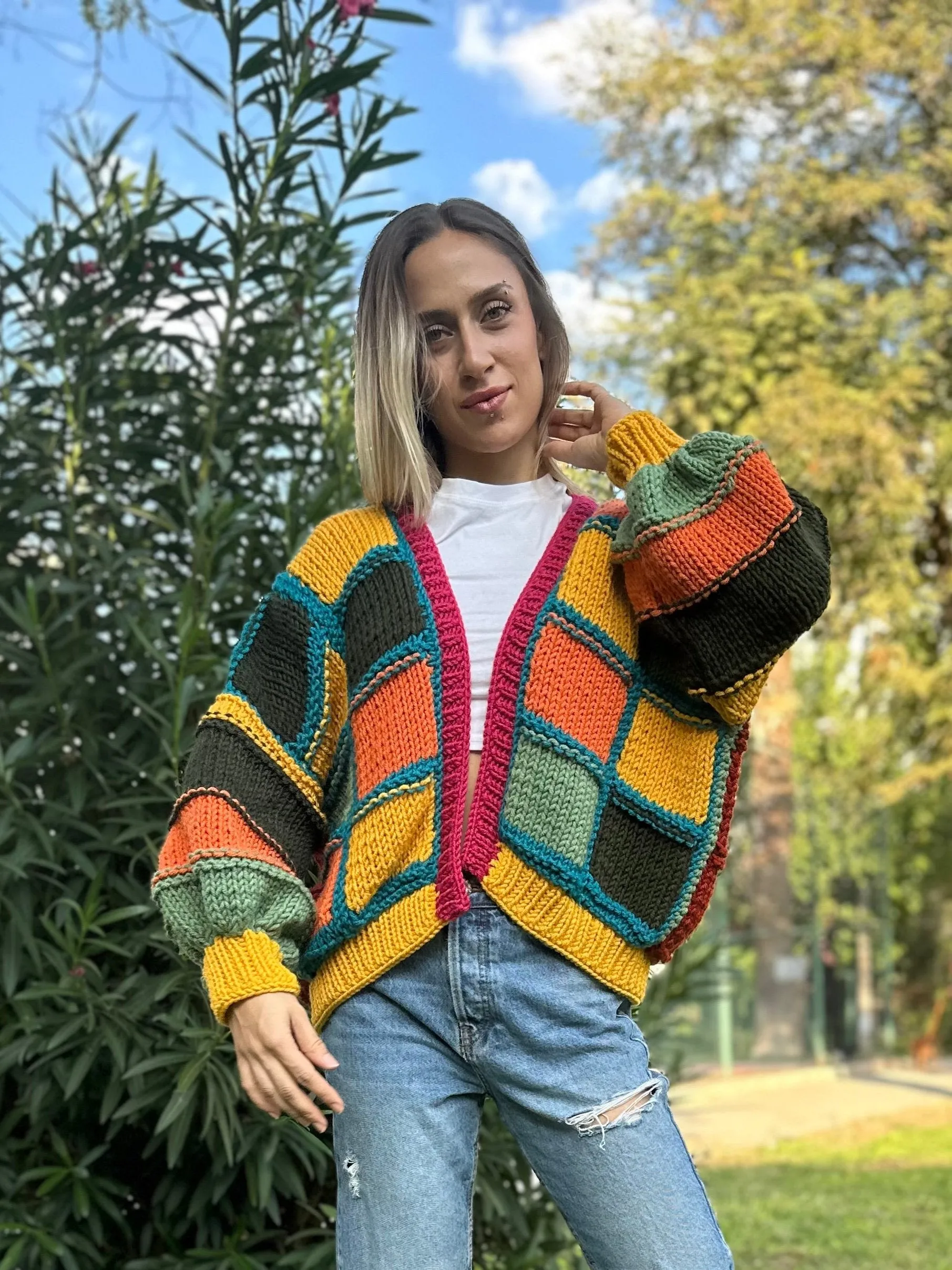 Tessa - Soft Patchwork Knit Handmade Cardigan