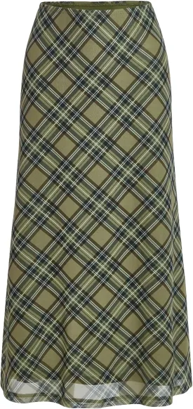 Verdusa Women's Plaid Skirt Y2k Mesh Overlay Midi Skirt Long Flowy Grunge Skirt