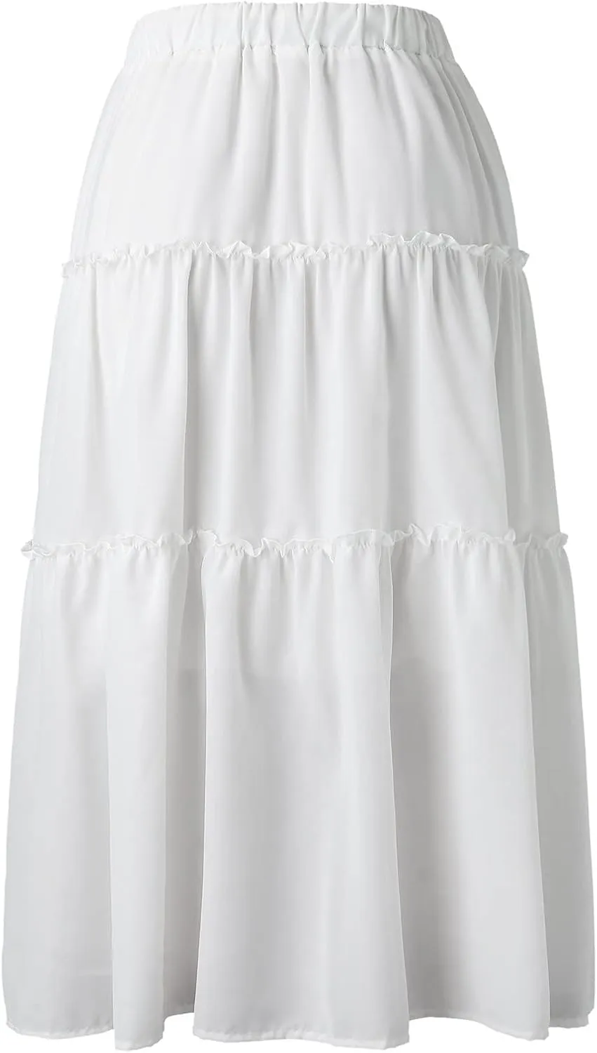 Women's Boho Maxi Skirts Summer Flowy Drawstring High Waisted Skirt Casual Solid Color Ruffle Hem A Line Long Skort