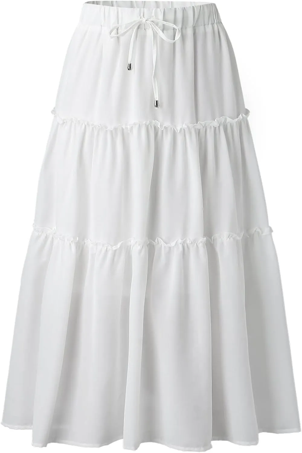 Women's Boho Maxi Skirts Summer Flowy Drawstring High Waisted Skirt Casual Solid Color Ruffle Hem A Line Long Skort