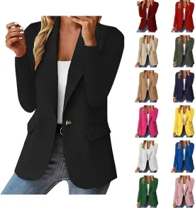 Women's Business Blazer Casual Trendy Lapel Slim Open Front Outerwear Fake Pocket Button Down Lightweight Jacket 2024