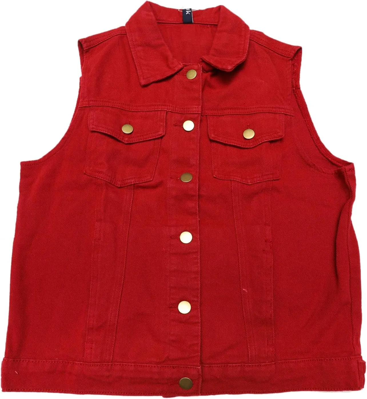 Women's Denim Vest Button Down Jacket W Chest Flap Pockets Washed Distressed Sleeveless Jean Jacket
