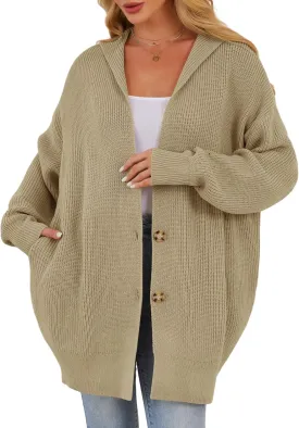 Womens Oversized Cardigans Open Front Knit Cardigan Sweater Drape Chunky Button Down Casual Fall Outerwear with Pockets