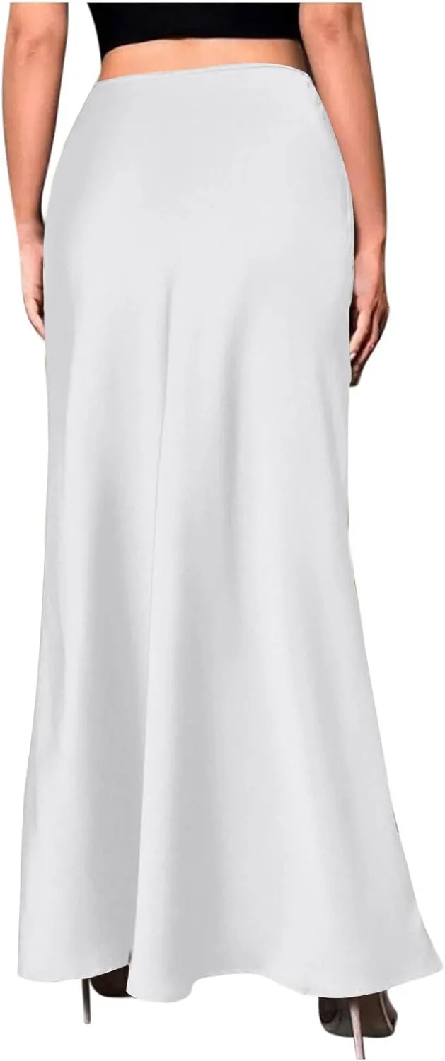 Womens Satin High Waist Elastic Maxi Skirt Silk Elegant Dressy Bodycon A-Line Long Skirts Cocktail Party Outfits