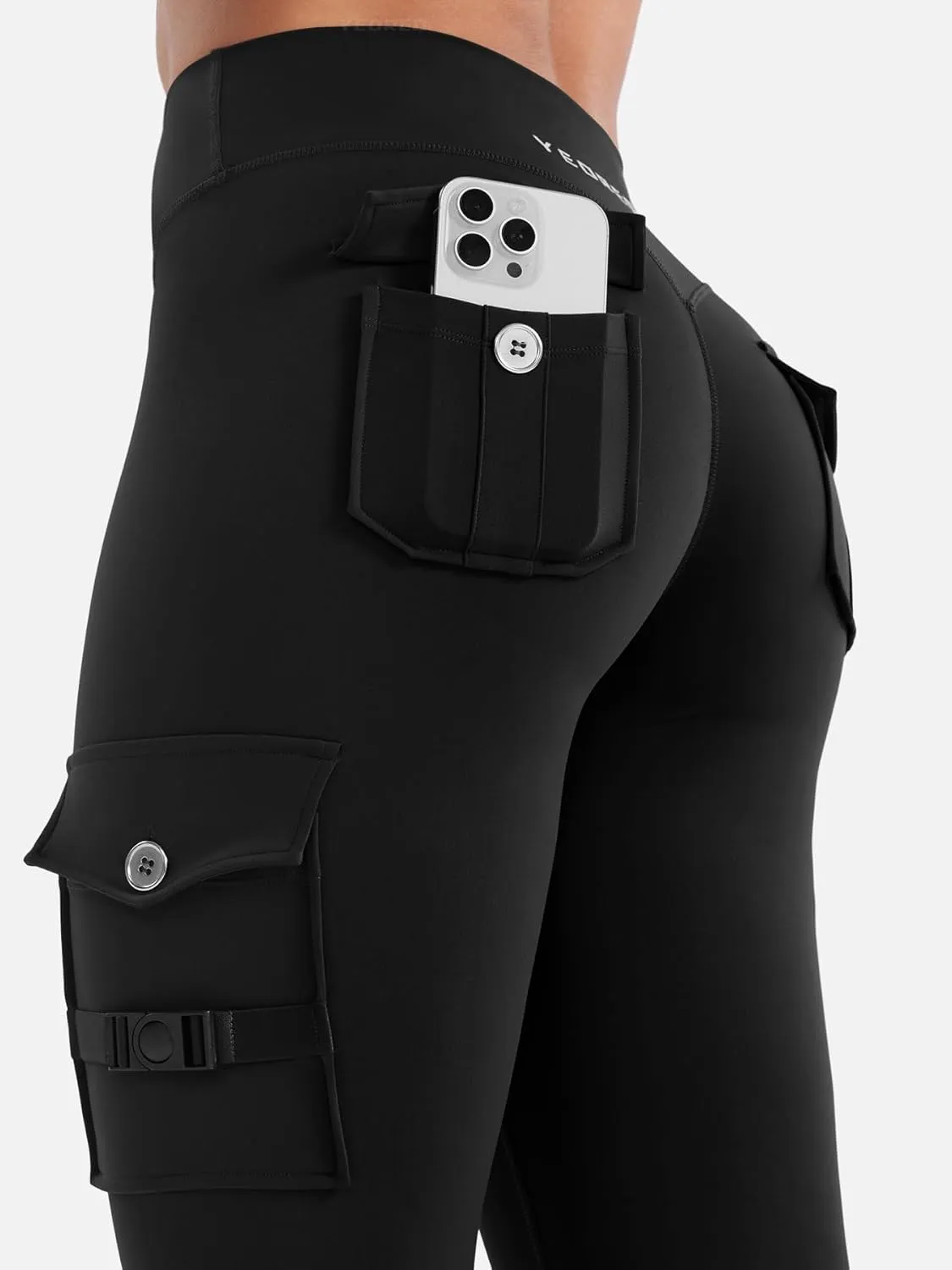 YEOREO CoreFlex Workout Cargo Leggings with Pockets for Women Hidden Scrunch Butt Lifting Leggings Gym Yoga Pants