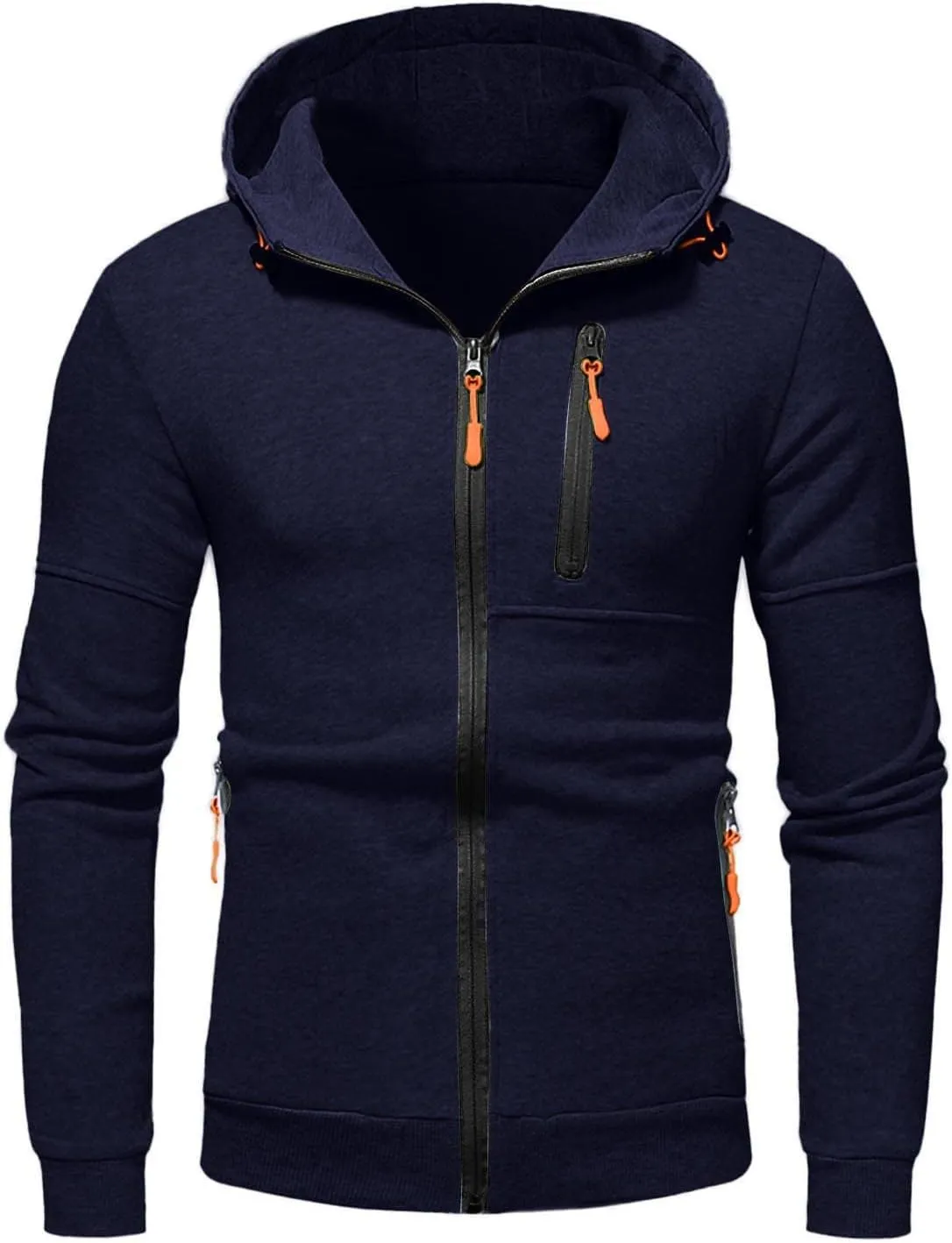 Zipper Hoodie for Men with Zip Pockets Big and Tall Sweatshirt Long Sleeve Casual Sport Jacket Fall Hiking Travel Top
