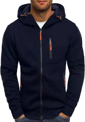 Zipper Hoodie for Men with Zip Pockets Big and Tall Sweatshirt Long Sleeve Casual Sport Jacket Fall Hiking Travel Top